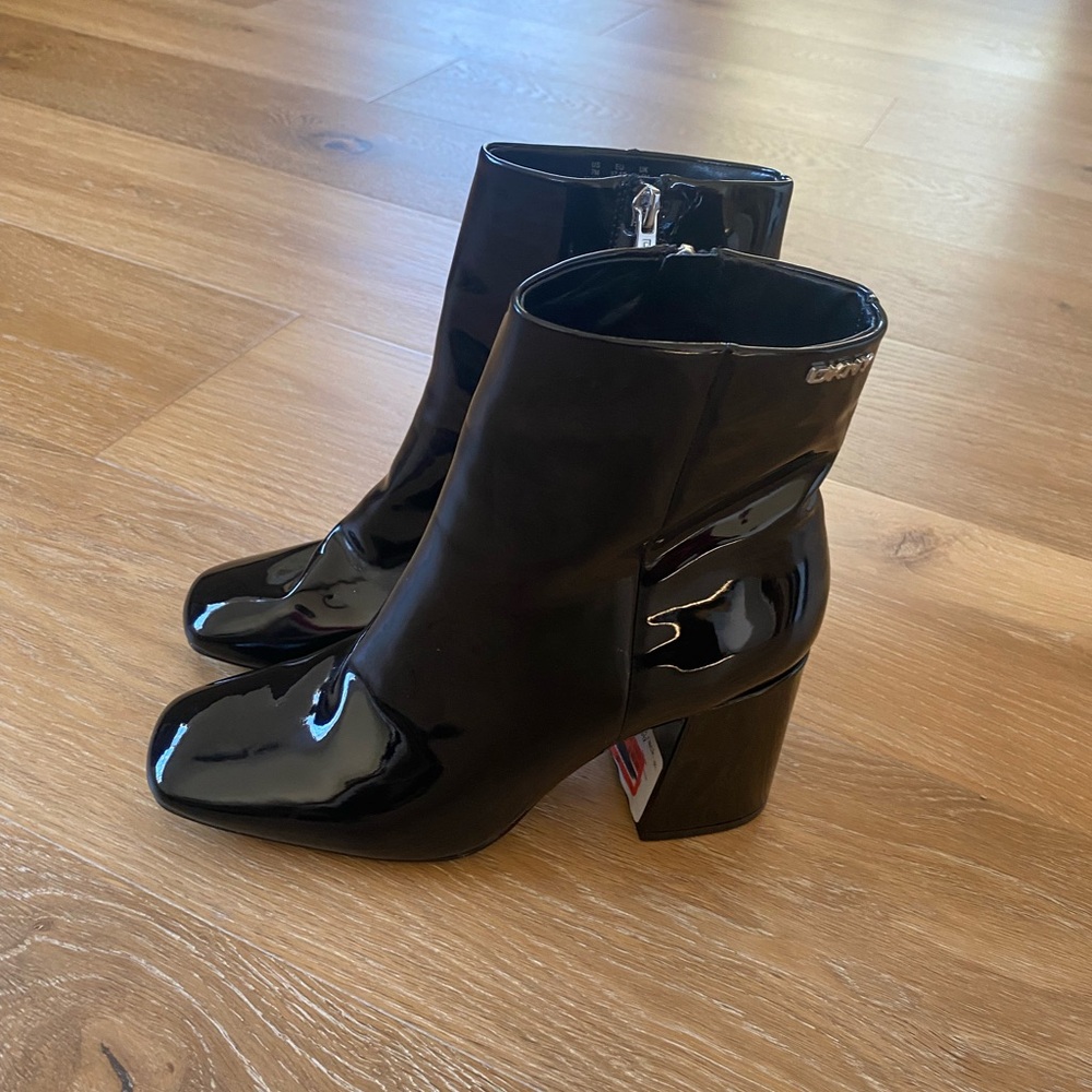 New DKNY Patent Leather Black Booties
